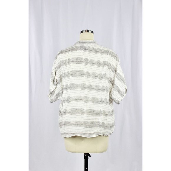 POLDER Spencer White Black Striped Linen Gauze Mandarin Collar Blouse, Size 42 - Picture 5 of 13